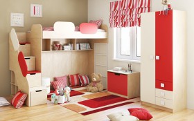 Детская комната Бэрри (Бежевый/Красный/корпус Клен) в Самаре - samara.katalogmebeli.com | фото