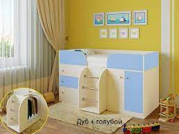 Кровать-чердак Малыш-4 Дуб молочный/Голубой в Самаре - samara.katalogmebeli.com | фото