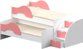 Кровать детская Матрешка выкатная с лестницей  Белый/Розовый в Самаре - samara.katalogmebeli.com | фото