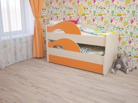Кровать детская Радуга 1600 Млечный дуб/Оранжевый в Самаре - samara.katalogmebeli.com | фото