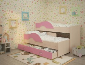 Кровать детская Радуга 1600 Млечный дуб/Розовый в Самаре - samara.katalogmebeli.com | фото