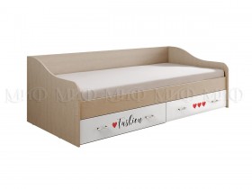 Кровать Girl Вега 0,9 м (Дуб беленый/Белый глянец/фотопечать) в Самаре - samara.katalogmebeli.com | фото