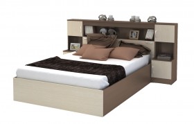 Кровать с прикроватным блоком КР 552 Спальня Basya (шимо темный/шимо светлый) в Самаре - samara.katalogmebeli.com | фото