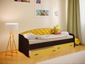 Кровать Софа-8 с мягкой спинкой (900х2000) Венге/Желтый в Самаре - samara.katalogmebeli.com | фото