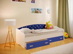 Кровать Софа-8 с мягкой спинкой со стразами (900х1900) Белый/Синий в Самаре - samara.katalogmebeli.com | фото