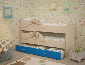 Кровать выкатная Радуга-Сафари детская 1600 Млечный дуб/Голубой в Самаре - samara.katalogmebeli.com | фото