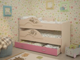 Кровать выкатная Радуга-Сафари детская 1600 Млечный дуб/Розовый в Самаре - samara.katalogmebeli.com | фото