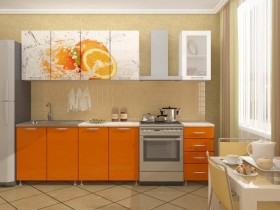 Кухонный гарнитур 1,6м Апельсин (Белый/Оранжевый металлик/Фотопечать апельсин) в Самаре - samara.katalogmebeli.com | фото