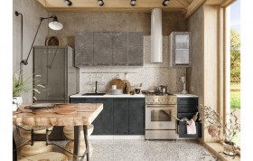 Кухонный гарнитур Нувель 1800мм белый/бетон коричневый/бетон черный в Самаре - samara.katalogmebeli.com | фото