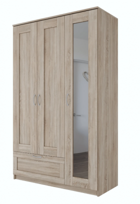 Шкаф трехдверный Сириус с зеркалом и 1 ящиком дуб сонома в Самаре - samara.katalogmebeli.com | фото